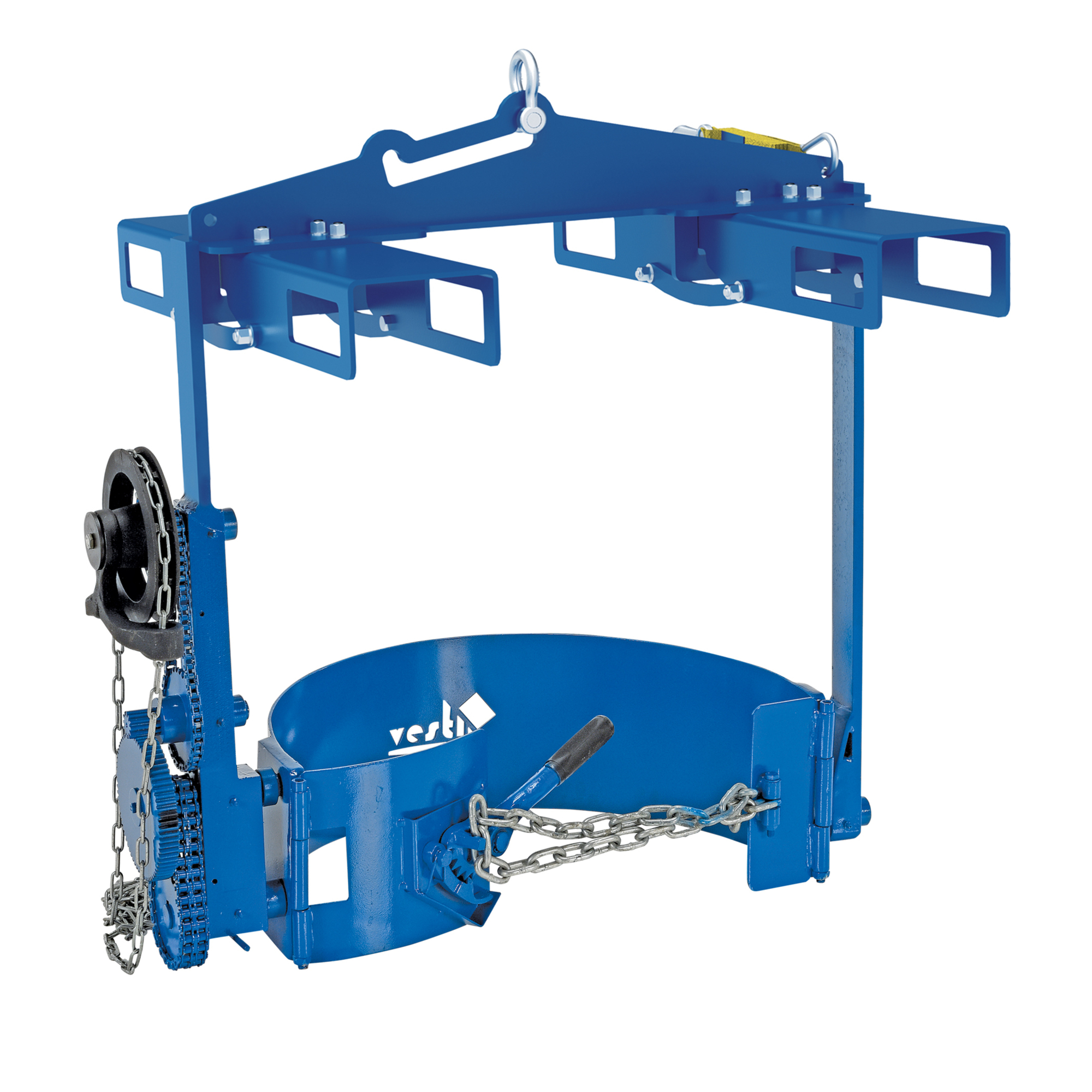 Vestil Hoist-Mounted Drum Carrier/Rotator - 1500 lb Capacity, 55-Gallon, 4-Way Fork Pockets, Model# DCT-85-4WFP